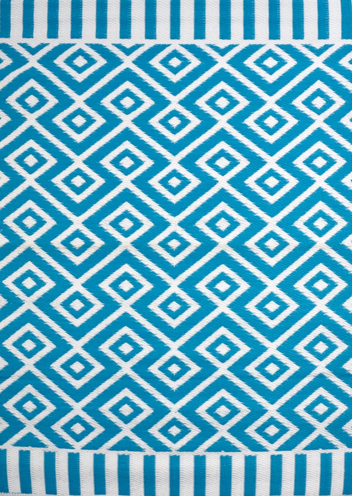  Natural Fibres Angles Aqua and White Recycled Plastic Indoor Outdoor Hand Woven Floor Rug  - 2