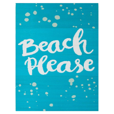 Beach Please Aqua Indoor Outdoor Washable Recycled Plastic Floor Rug